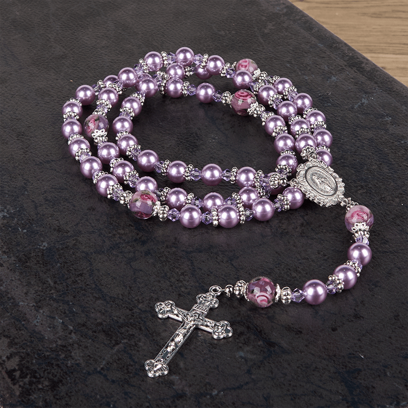 Christianartworkshop Miraculous Medal & Crucifix 8mm Purple Pearl & Crystal Handmade Rosary - Sacred Beads for Holy Prayer - image 14