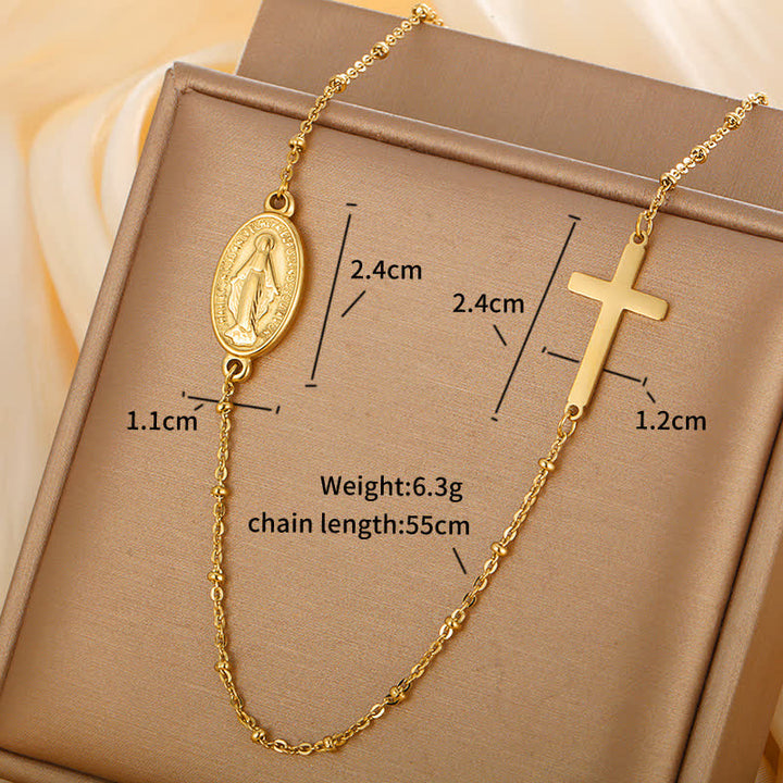 Christianartworkshop Elegant Gold-Tone Miraculous Medal&Simple Cross Pendant Necklace - image 4
