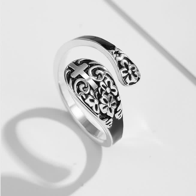 Christianartworkshop Adjustable 925 Sterling Silver Engraved Cross Ring - Elegance in Devotion - 925 Sterling Silver - image 0