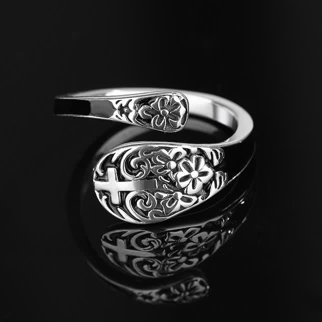 Christianartworkshop Adjustable 925 Sterling Silver Engraved Cross Ring - Elegance in Devotion - image 2