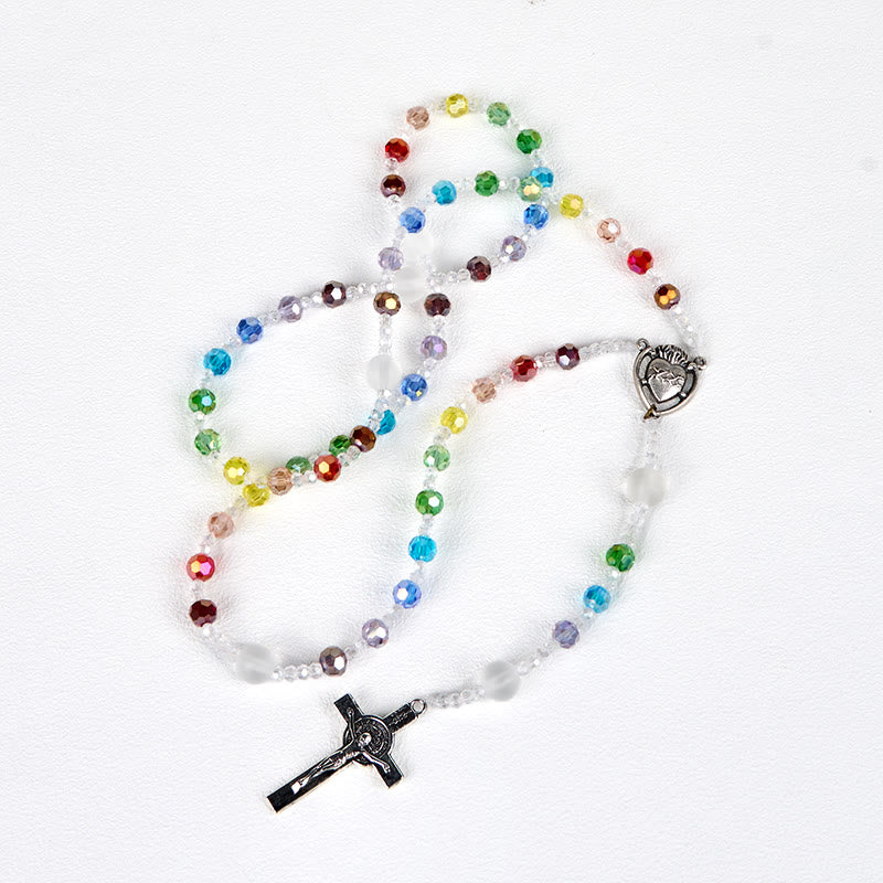 Christianartworkshop Sacred Heart of Jesus & Crucifix of 6 mm Round Multicolor Acrylic Nylon Cord Rosary