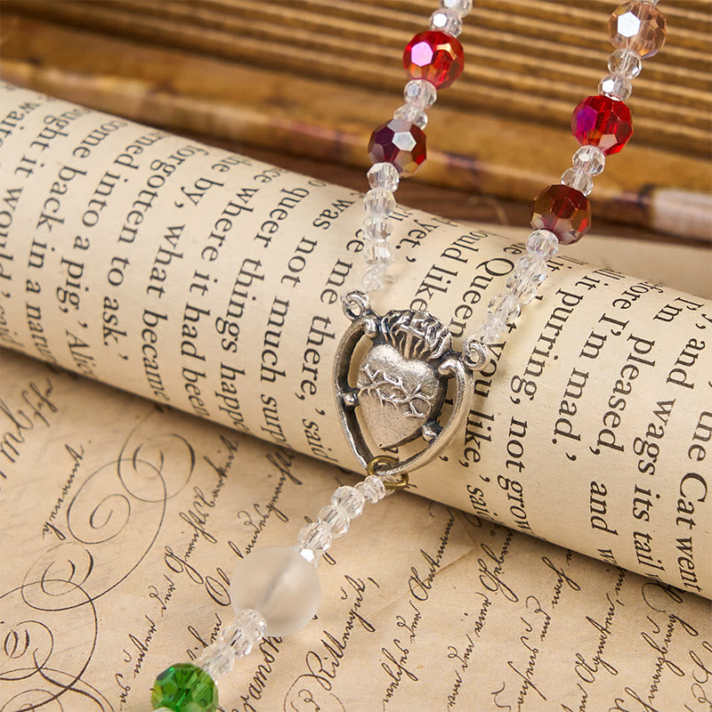 Christianartworkshop Sacred Heart of Jesus & Crucifix of 6 mm Round Multicolor Acrylic Nylon Cord Rosary