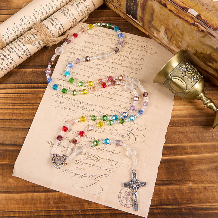 Christianartworkshop Sacred Heart of Jesus & Crucifix of 6 mm Round Multicolor Acrylic Nylon Cord Rosary