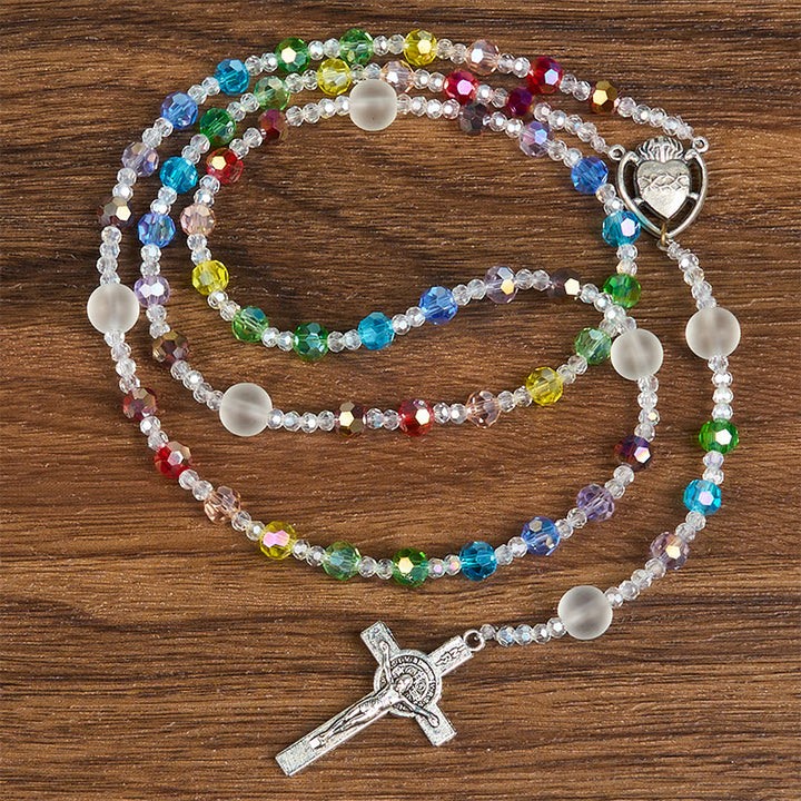 Christianartworkshop Sacred Heart of Jesus & Crucifix of 6 mm Round Multicolor Acrylic Nylon Cord Rosary