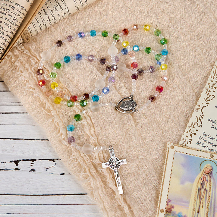 Christianartworkshop Sacred Heart of Jesus & Crucifix of 6 mm Round Multicolor Acrylic Nylon Cord Rosary