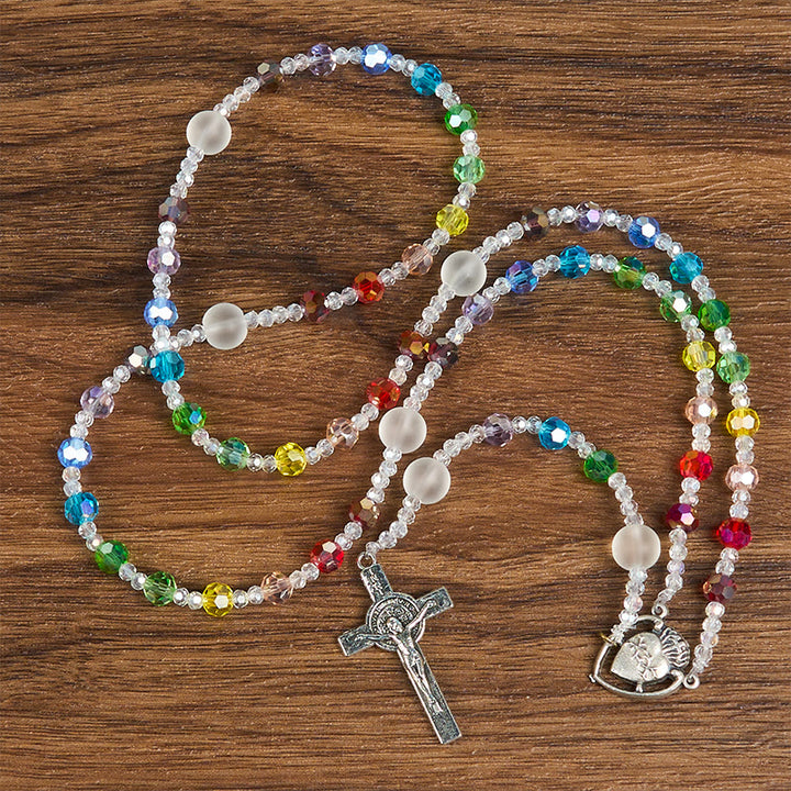 Christianartworkshop Sacred Heart of Jesus & Crucifix of 6 mm Round Multicolor Acrylic Nylon Cord Rosary
