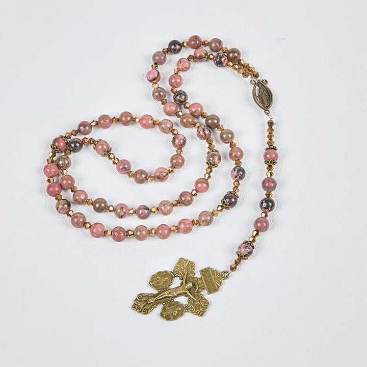 Christianartworkshop Vintage-Inspired Rosary with Pink Rhodonite - Journey with Christ