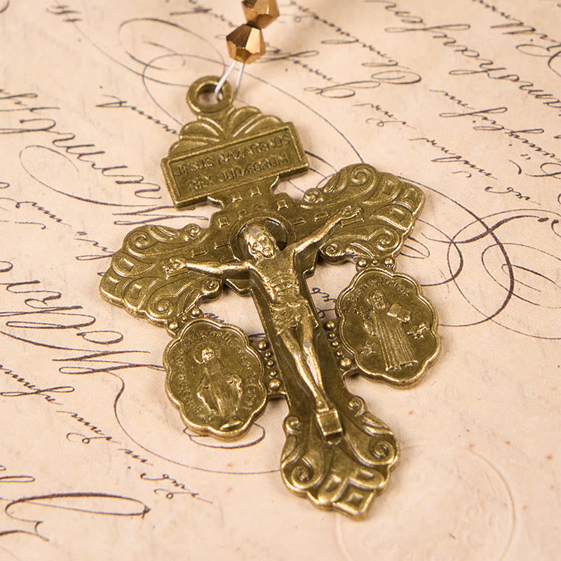 Christianartworkshop Vintage-Inspired Rosary with Pink Rhodonite - Journey with Christ