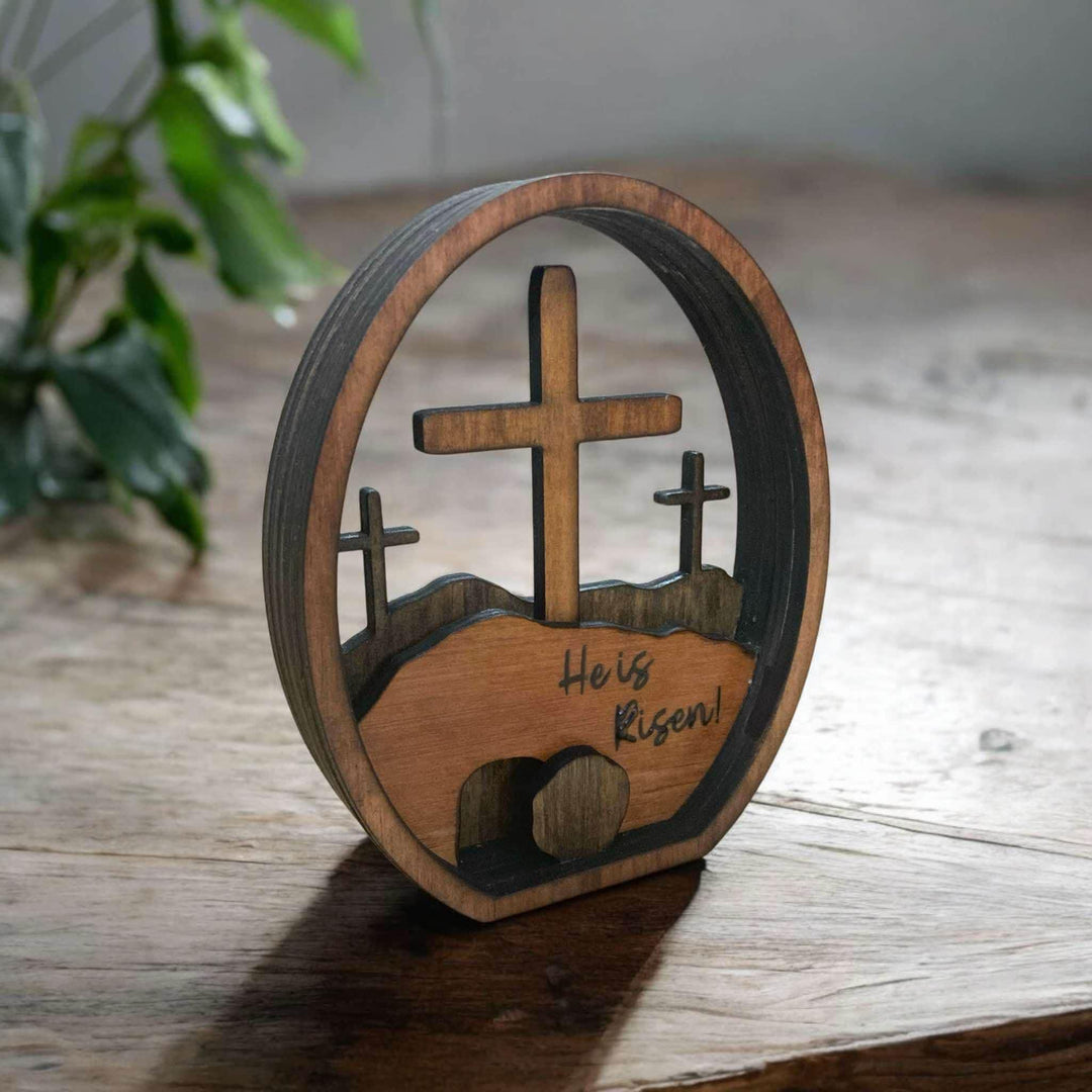 Christianartworkshop He is Risen Wooden Tabletop Easter Ornament - Celebrate the Resurrection - He is risen - image 0