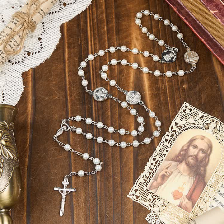 Crucifix & Our Lady of 8mm Pearl Prayer Beads Rosary (3 Colors) - White - image 0