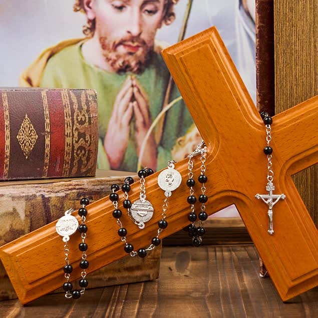 Crucifix & Our Lady of 8mm Pearl Prayer Beads Rosary (3 Colors) - image 5