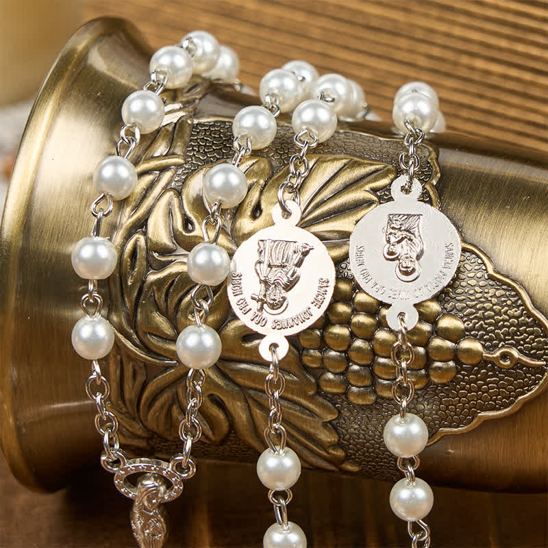 Crucifix & Our Lady of 8mm Pearl Prayer Beads Rosary (3 Colors) - image 9