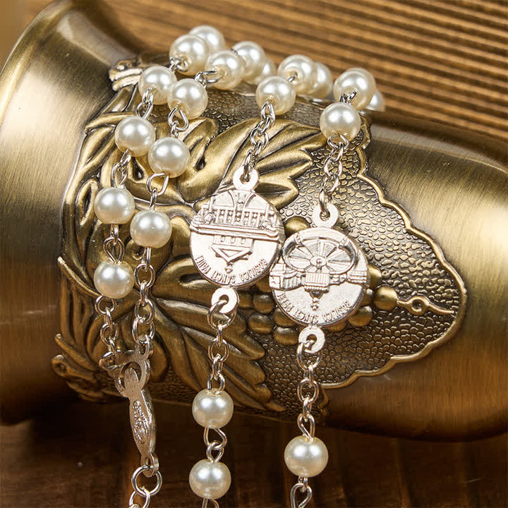 Crucifix & Our Lady of 8mm Pearl Prayer Beads Rosary (3 Colors) - image 7