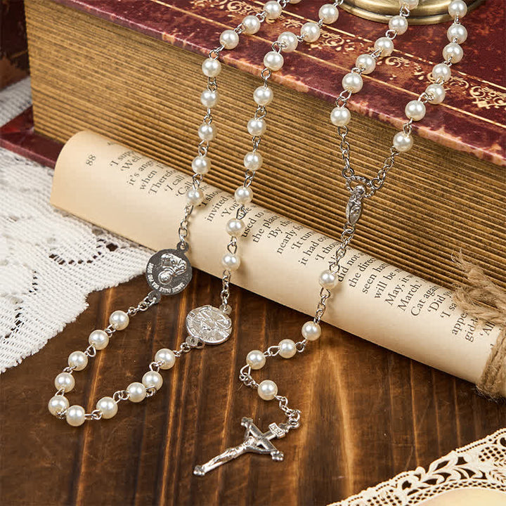 Crucifix & Our Lady of 8mm Pearl Prayer Beads Rosary (3 Colors) - image 11