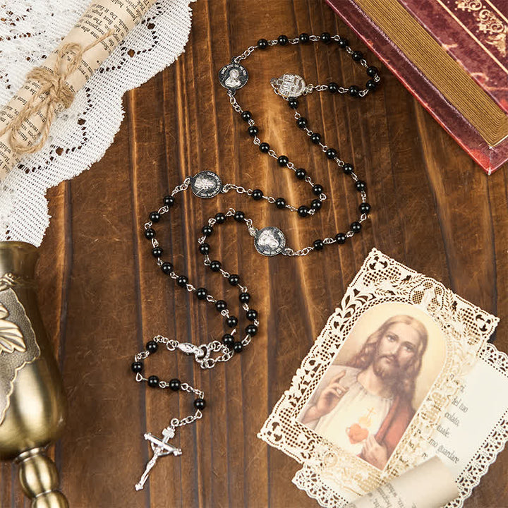 Crucifix & Our Lady of 8mm Pearl Prayer Beads Rosary (3 Colors) - Black - image 1
