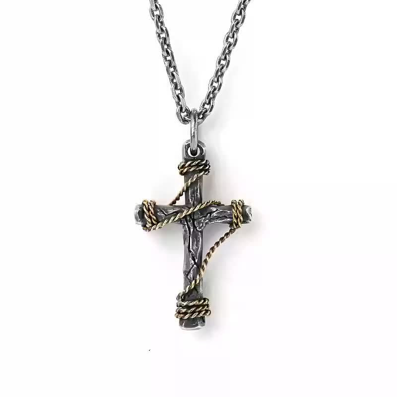 Christianartworkshop Exquisite 925 Sterling Silver and Brass Rope Forged Cross Necklace - image 7