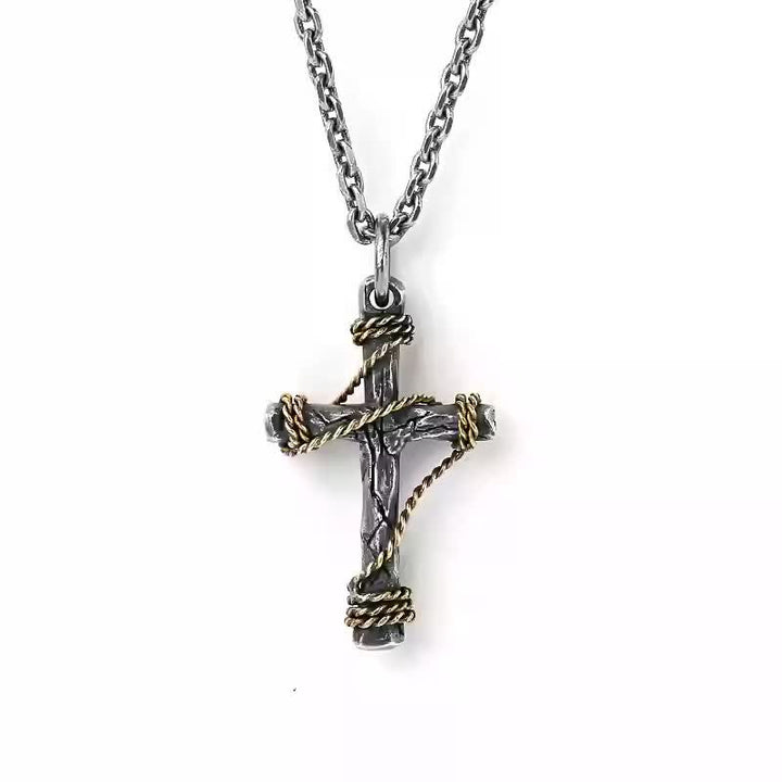 Christianartworkshop Exquisite 925 Sterling Silver and Brass Rope Forged Cross Necklace - image 7