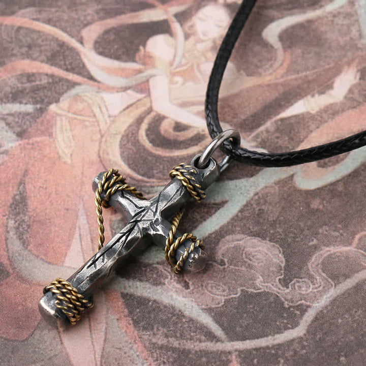 Christianartworkshop Exquisite 925 Sterling Silver and Brass Rope Forged Cross Necklace - image 5
