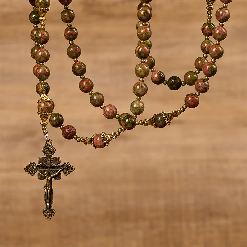 Christianartworkshop St. Benedict & Crucifix of 8mm Chrysocolla Stone Handmade Rosary - Exclusive Crafted for Holy Prayer