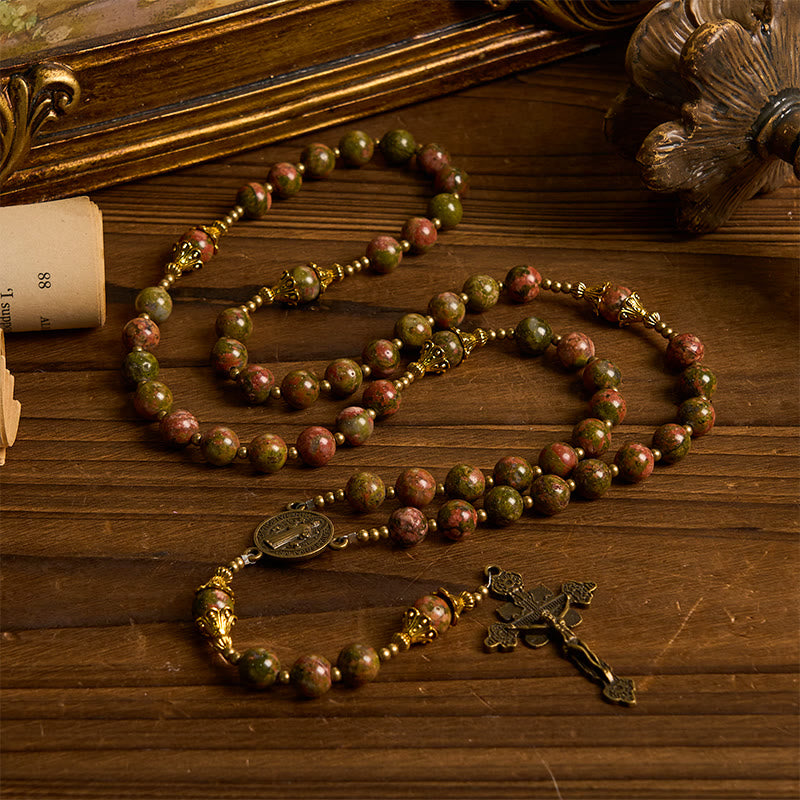 Christianartworkshop St. Benedict & Crucifix of 8mm Chrysocolla Stone Handmade Rosary - Exclusive Crafted for Holy Prayer