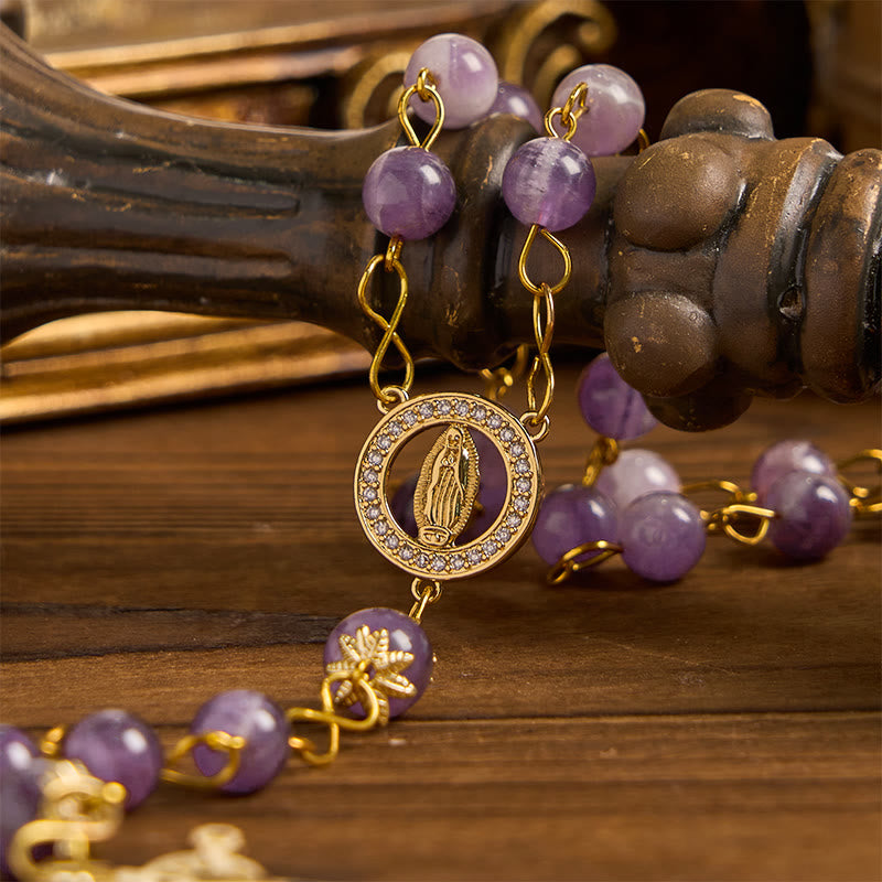 Christianartworkshop Our Lady of Guadalupe & Crucifix of 8mm Round Purple Crystal Rosary - image 4