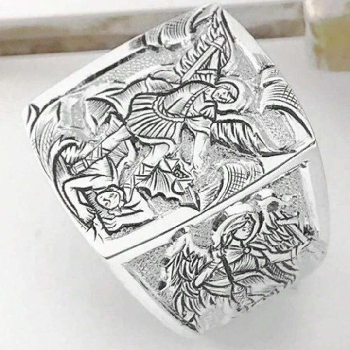 Christianartworkshop Golden&Silver Archangel St. Michael Ring - A Divine Symbol of Protection and Strength - Silver - UK Size Z（US 13） - image 3