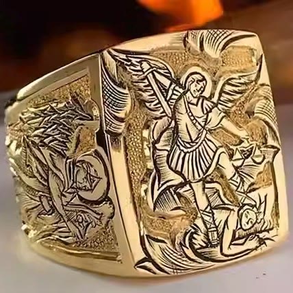 Christianartworkshop Golden&Silver Archangel St. Michael Ring - A Divine Symbol of Protection and Strength - image 2