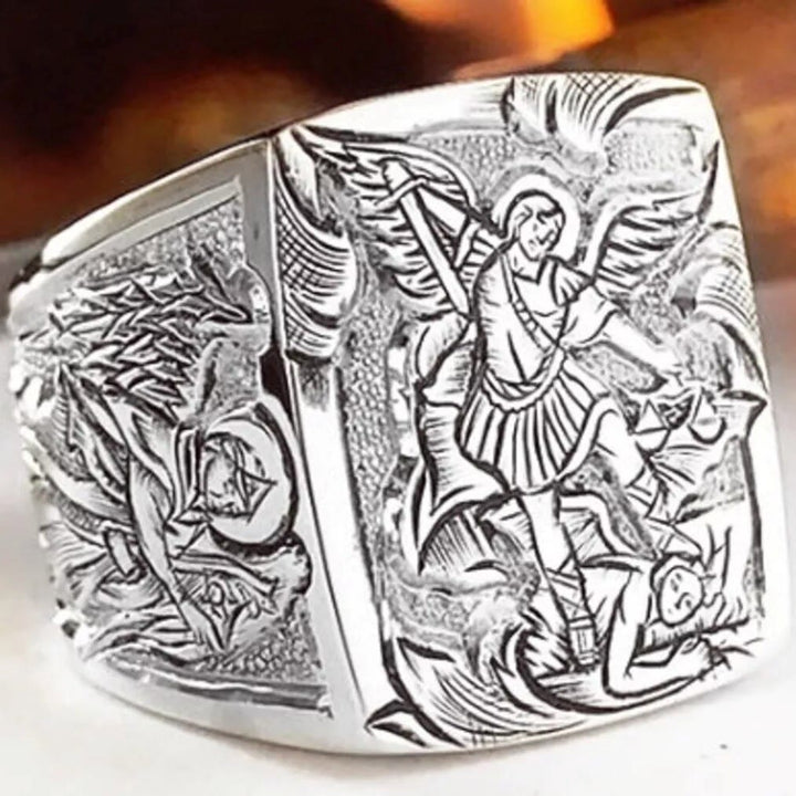 Christianartworkshop Golden&Silver Archangel St. Michael Ring - A Divine Symbol of Protection and Strength - image 4