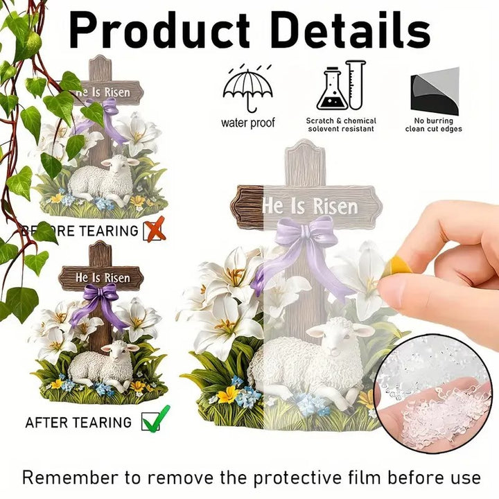 Christianartworkshop Easter Resurrection with He Is Risen Cross and Lamb Flat Ornament - image 4