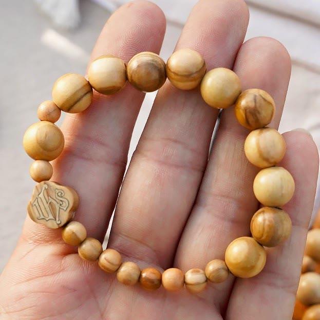 Christianartworkshop Olive Wood Bracelet Rose Rosary Portable Elastic Bracelet - image 8