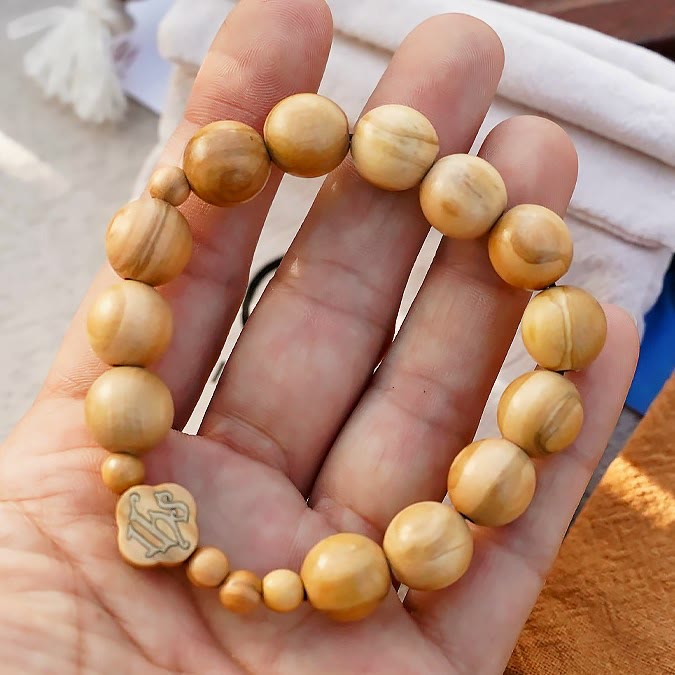 Christianartworkshop Olive Wood Bracelet Rose Rosary Portable Elastic Bracelet - image 6