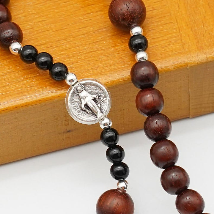 Christianartworkshop 6mm Rosewood Three-circle Elastic Bracelet Divine Rosary Beads - image 6