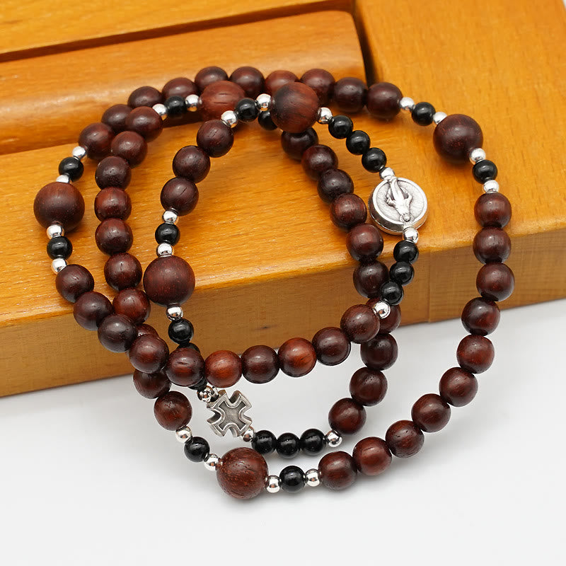 Christianartworkshop 6mm Rosewood Three-circle Elastic Bracelet Divine Rosary Beads - image 1