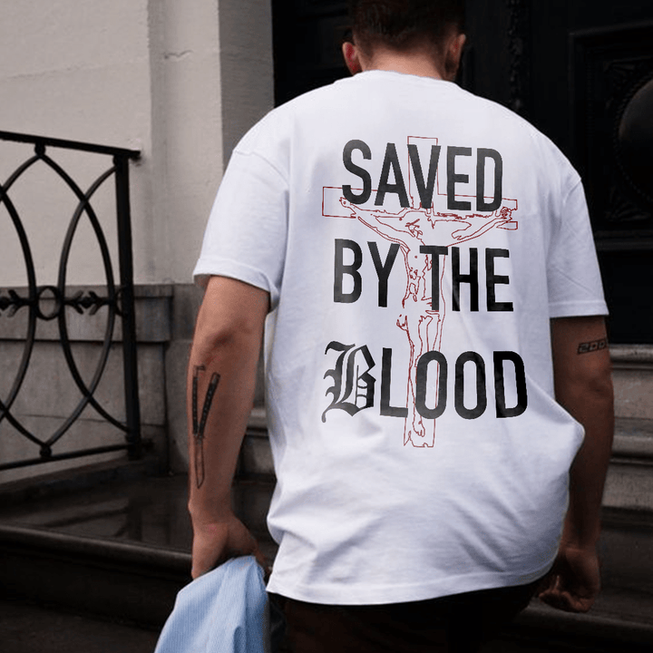 Christianartworkshop Saved By The Lord Cotton T-Shirt - image 6