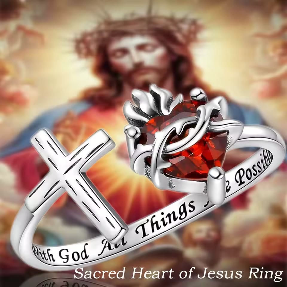 Christianartworkshop Sacred Heart of Jesus Ring: With God All Things Are Possible - image 1