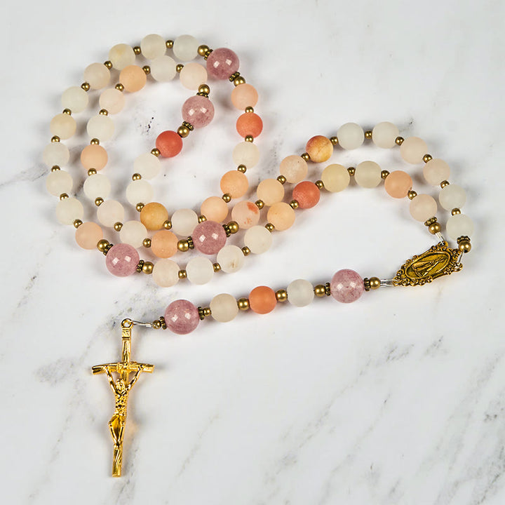 Christianartworkshop Our Lady & Crucifix of 8mm Handmade Pink Aventurine & Strawberry Quartz Rosary