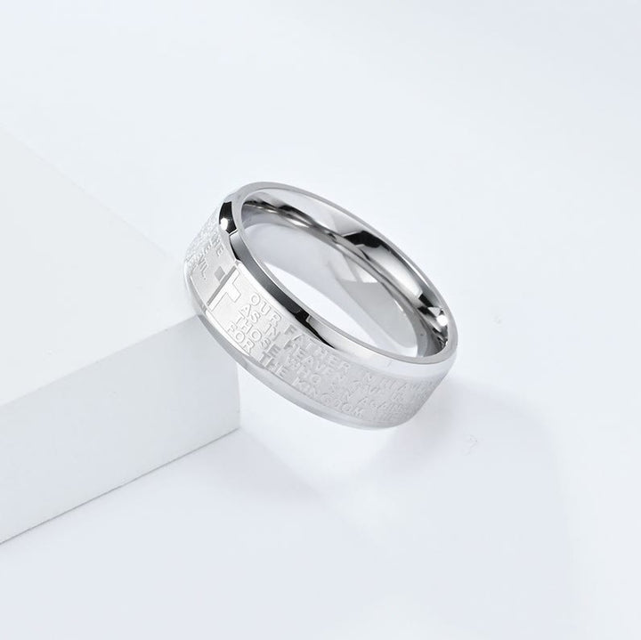 Christianartworkshop Lord's Prayer Cross Stainless Steel Rotating Bible Verse Band Ring - image 6