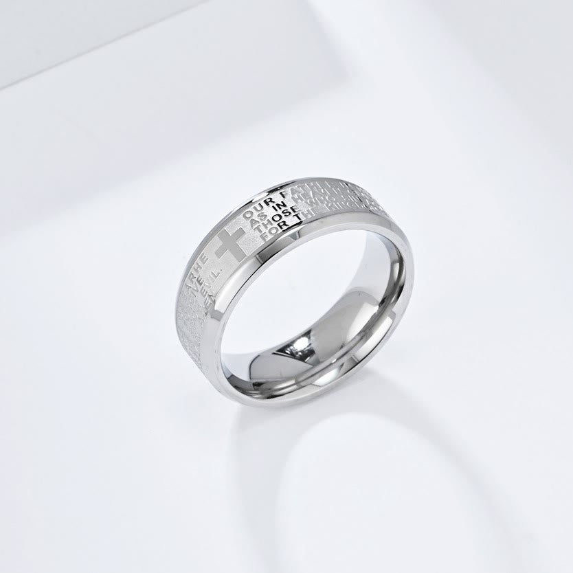 Christianartworkshop Lord's Prayer Cross Stainless Steel Rotating Bible Verse Band Ring - image 5
