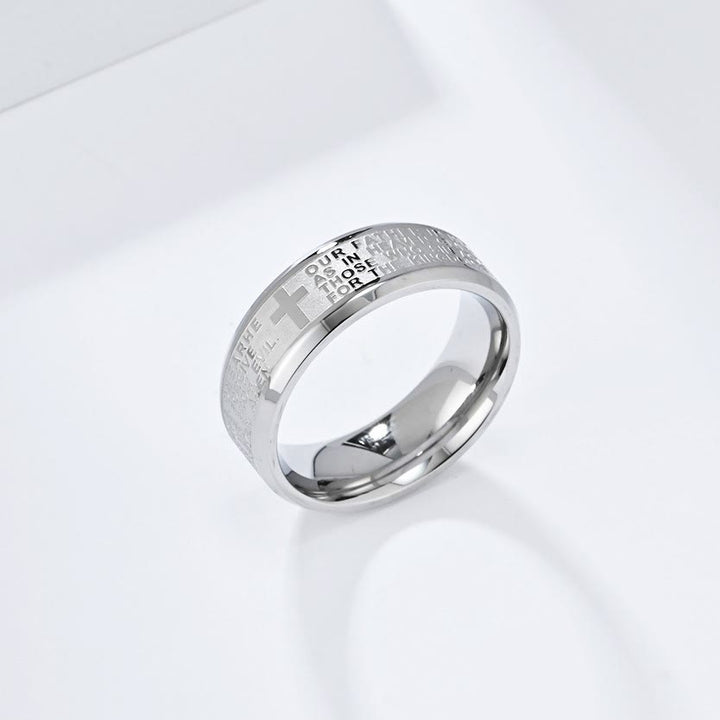 Christianartworkshop Lord's Prayer Cross Stainless Steel Rotating Bible Verse Band Ring - image 5