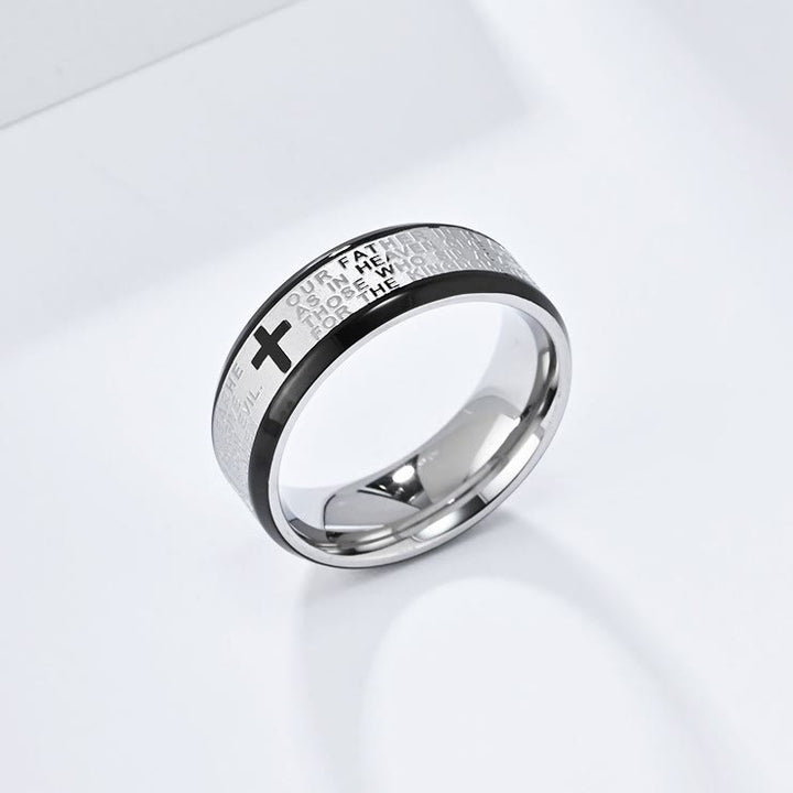 Christianartworkshop Lord's Prayer Cross Stainless Steel Rotating Bible Verse Band Ring - Silver-black - UK Size Z（US 13） - image 7