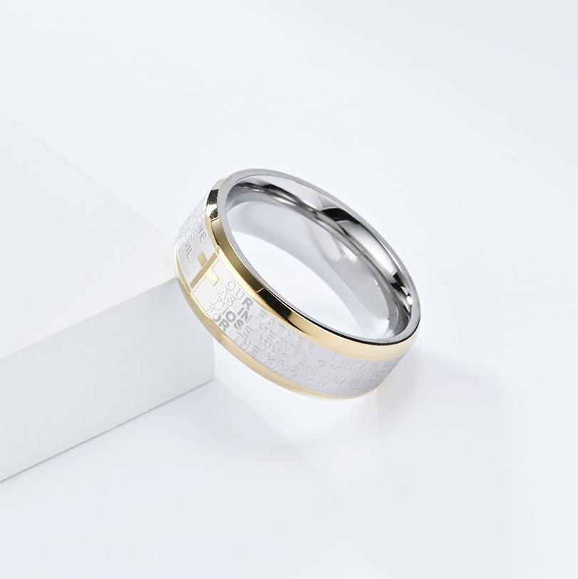 Christianartworkshop Lord's Prayer Cross Stainless Steel Rotating Bible Verse Band Ring - image 4