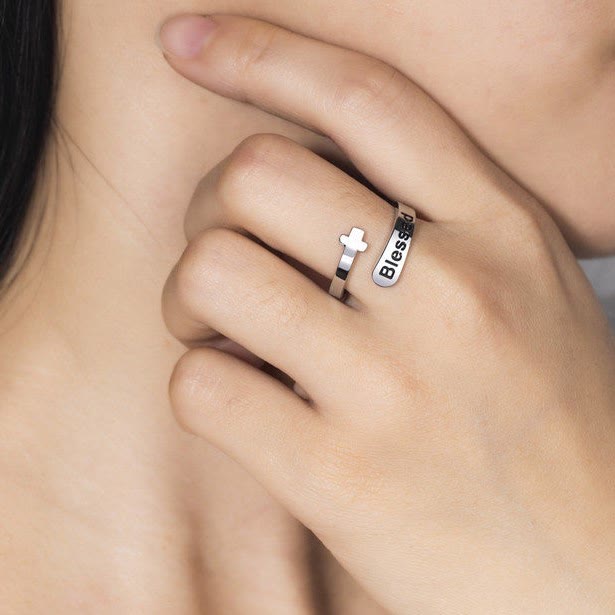 Christianartworkshop Blessed Cross Adjustable Faith Ring: Peace Hope Love - image 3