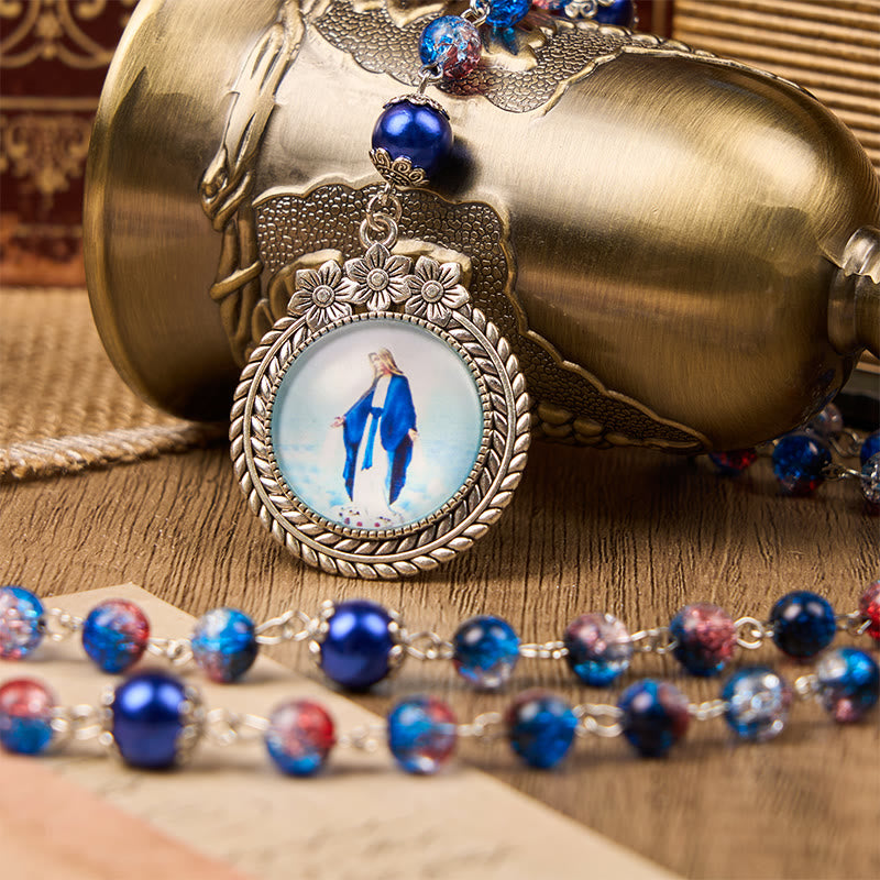 Christianartworkshop Miraculous Medal & Crucifix of 8mm Glass Beads Rosary—A Touch of Vintage Elegance