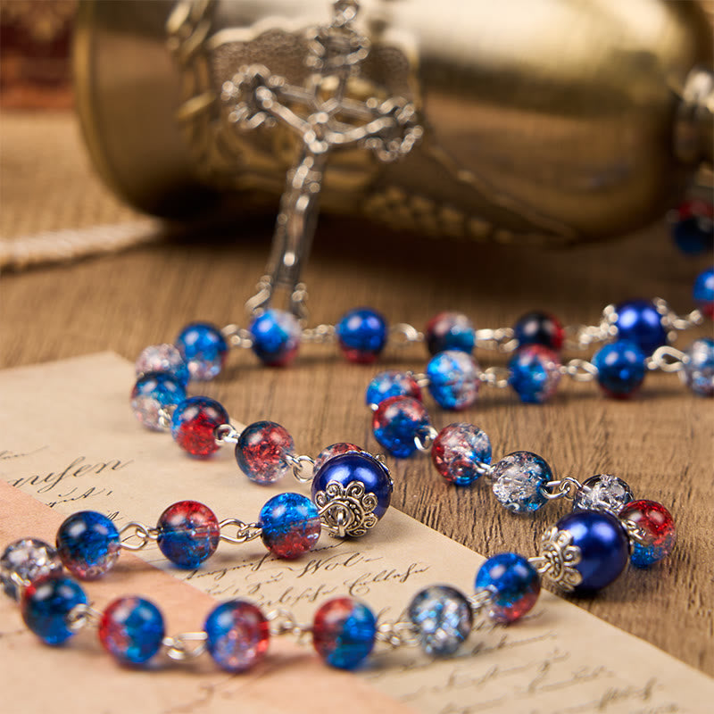 Christianartworkshop Miraculous Medal & Crucifix of 8mm Glass Beads Rosary—A Touch of Vintage Elegance