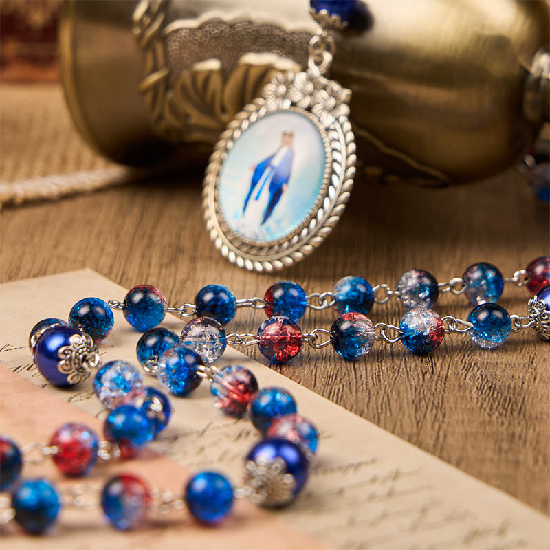 Christianartworkshop Miraculous Medal & Crucifix of 8mm Glass Beads Rosary—A Touch of Vintage Elegance