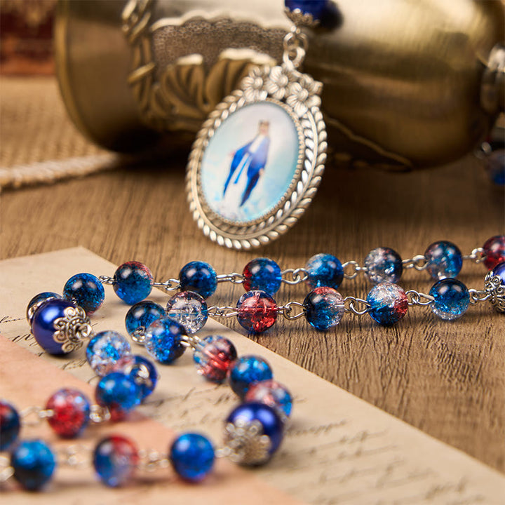 Christianartworkshop Miraculous Medal & Crucifix of 8mm Glass Beads Rosary—A Touch of Vintage Elegance