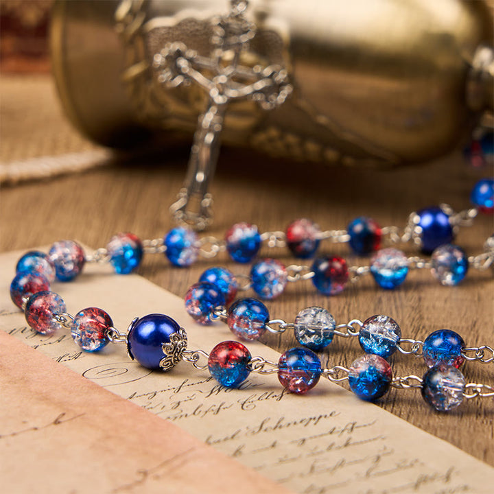 Christianartworkshop Miraculous Medal & Crucifix of 8mm Glass Beads Rosary—A Touch of Vintage Elegance
