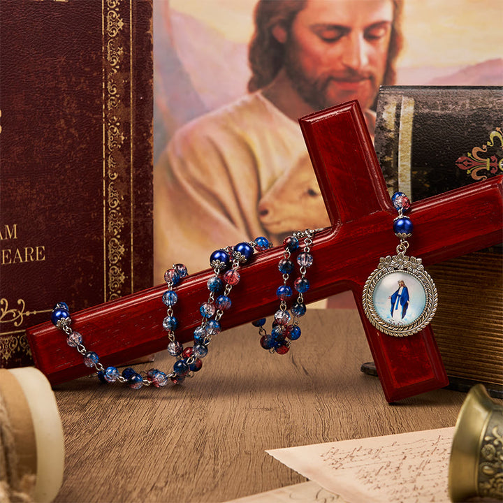 Christianartworkshop Miraculous Medal & Crucifix of 8mm Glass Beads Rosary—A Touch of Vintage Elegance