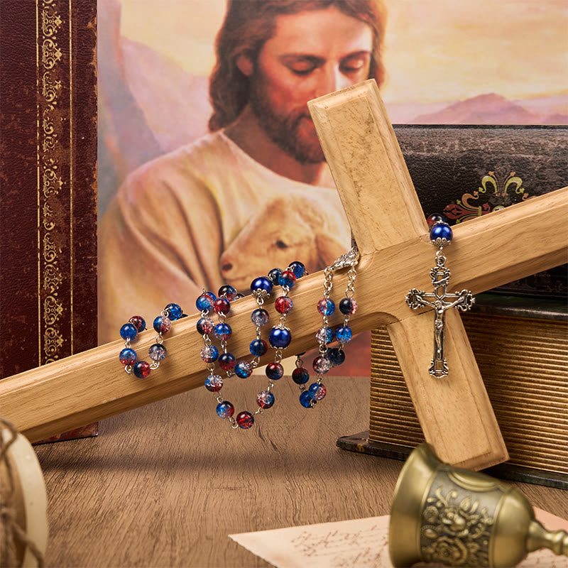 Christianartworkshop Miraculous Medal & Crucifix of 8mm Glass Beads Rosary—A Touch of Vintage Elegance