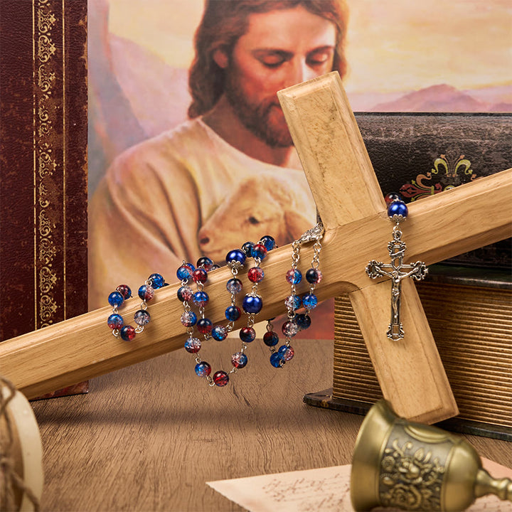 Christianartworkshop Miraculous Medal & Crucifix of 8mm Glass Beads Rosary—A Touch of Vintage Elegance
